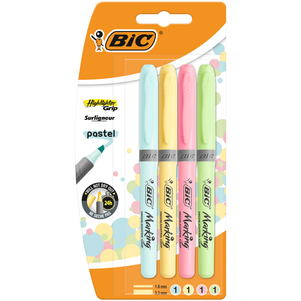 Tuotekuva: BIC Highlighter Grip pastelli korostuskynä 4kpl