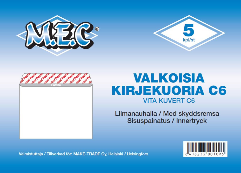 Tuotekuva: Mec kirjekuori C6 valkoinen 5kpl