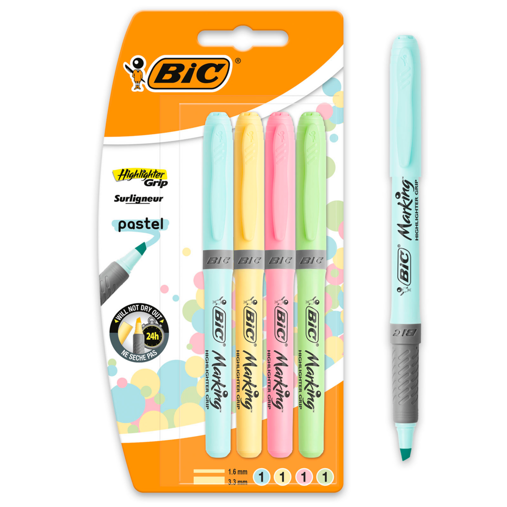 Tuotekuva: BIC Highlighter Grip pastelli korostuskynä 4kpl