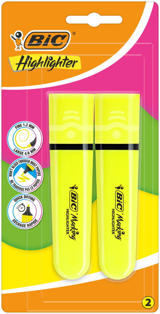 Tuotekuva: BIC Hightlight kirkkaan keltaisen v�riset korostuskyn�t 2kpl