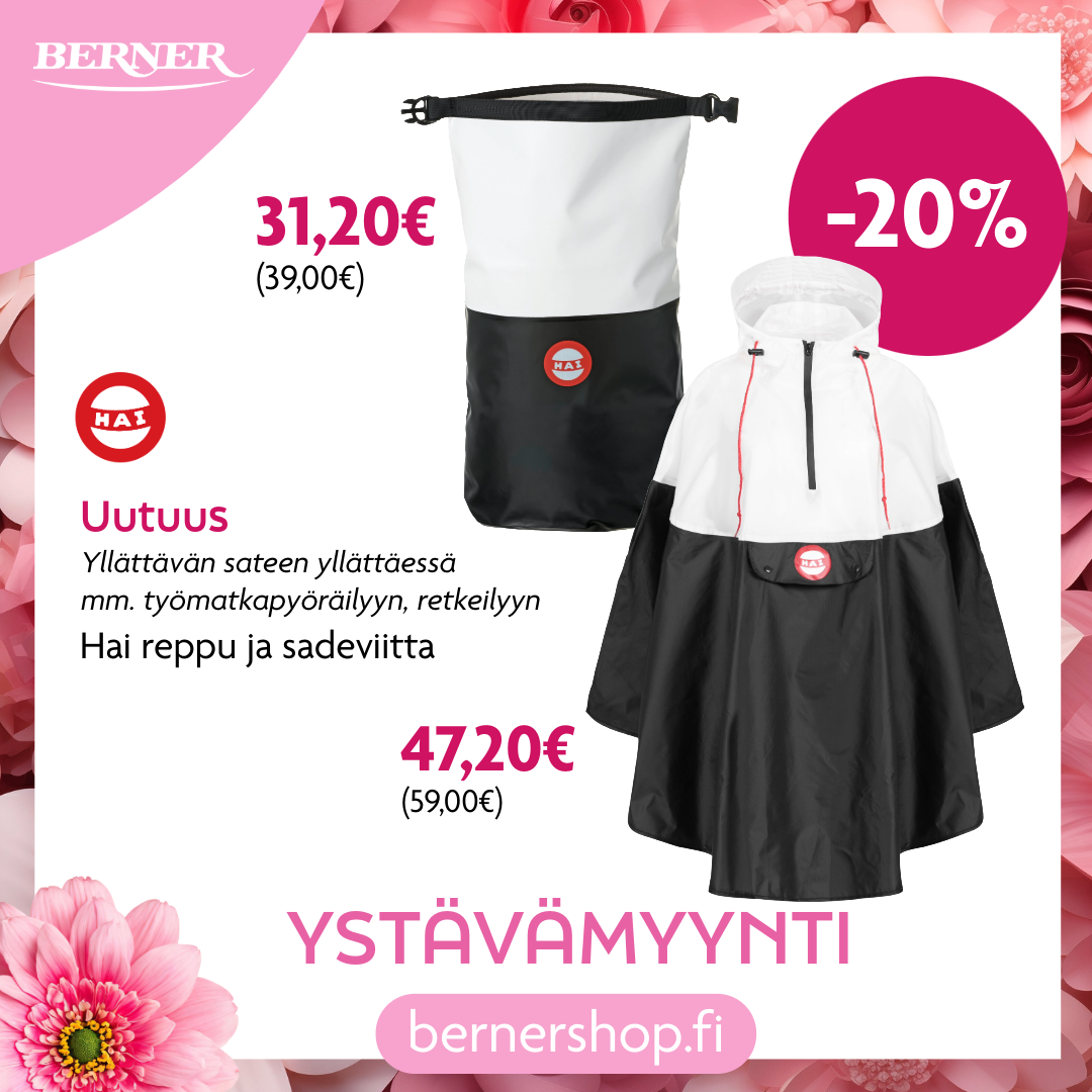 Ystävämyynti Hai sadeviitta ja reppu uutuudet -20%