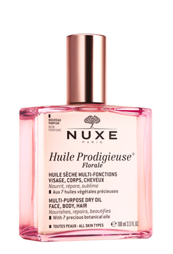 Nuxe Huile Prodigieuse Multi-Purpose Dry Oil FLORALE, Face, Body, Hair (with pump) - all skin types -kukkaistuoksuinen kuivaöljy 100 ml