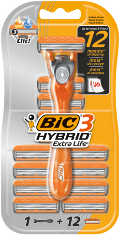 BIC systeemiterä 3 Hybrid Extra Life + 12kpl vaihtoteriä